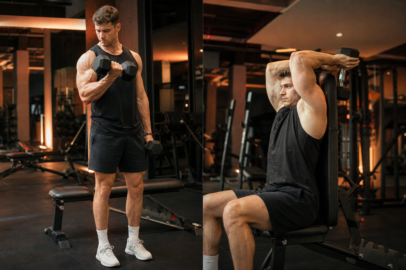 Athlete performing dumbbell bicep curl with strict form and controlled tempo