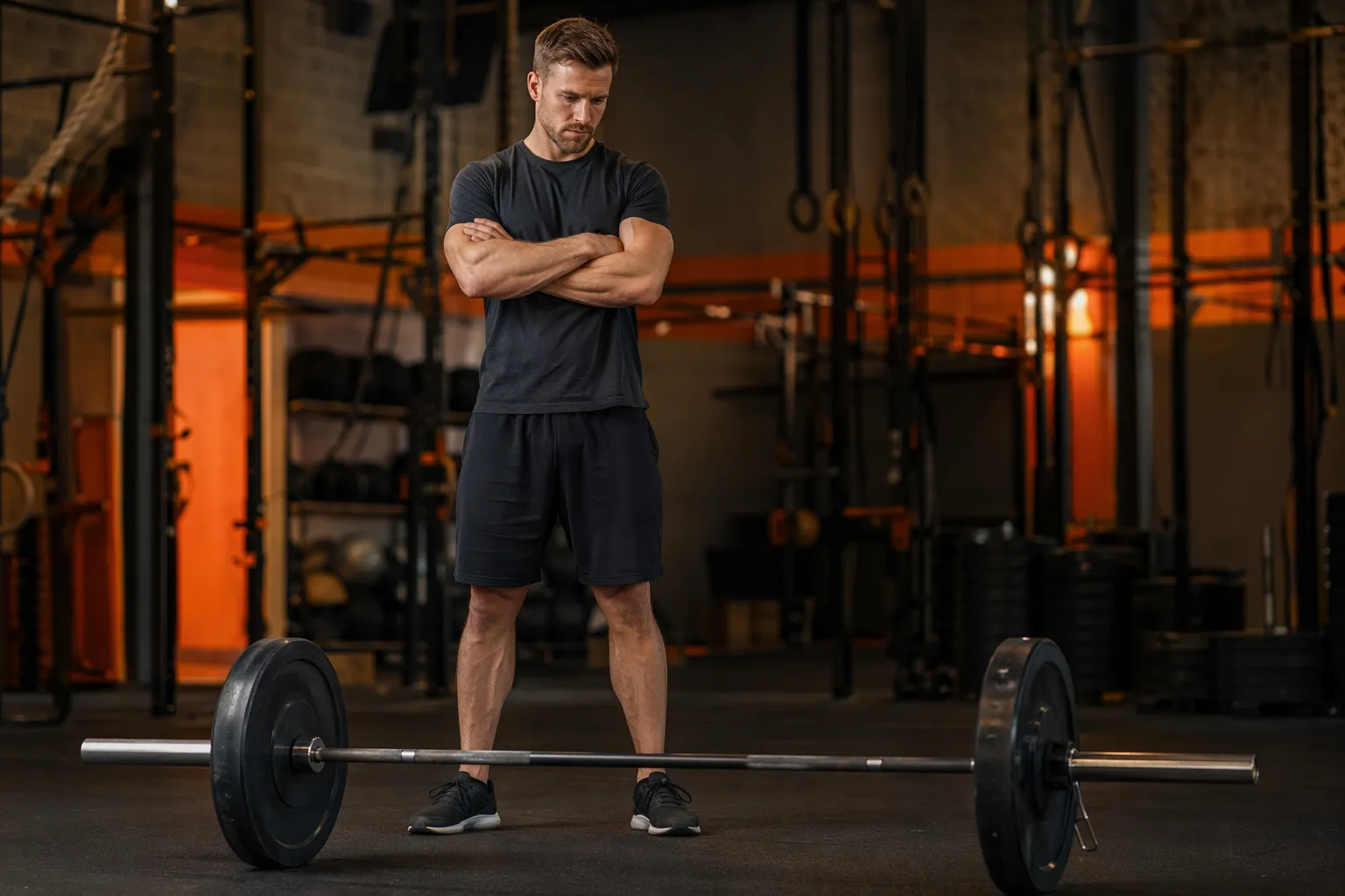 Coach pointing out lower back rounding and slack bar issues on deadlift and row