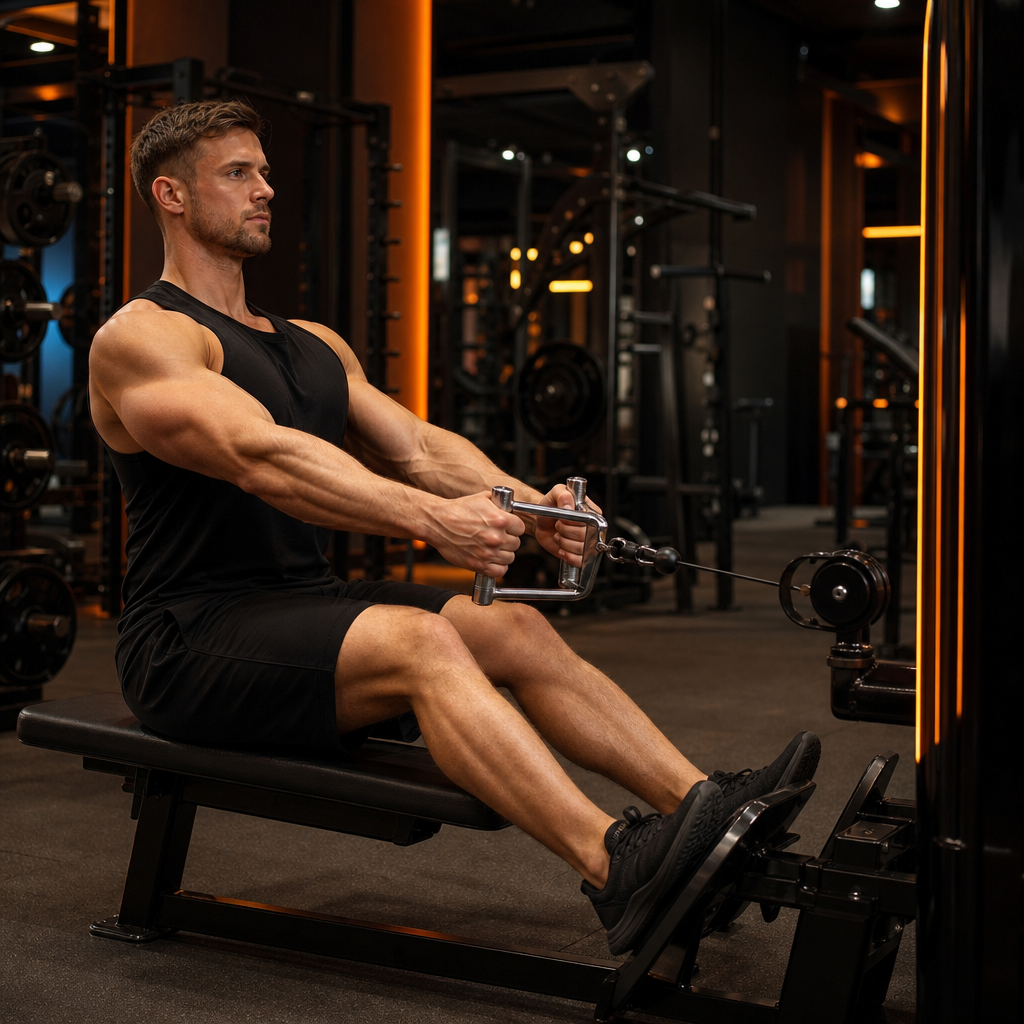 Seated cable row setup and stretch position