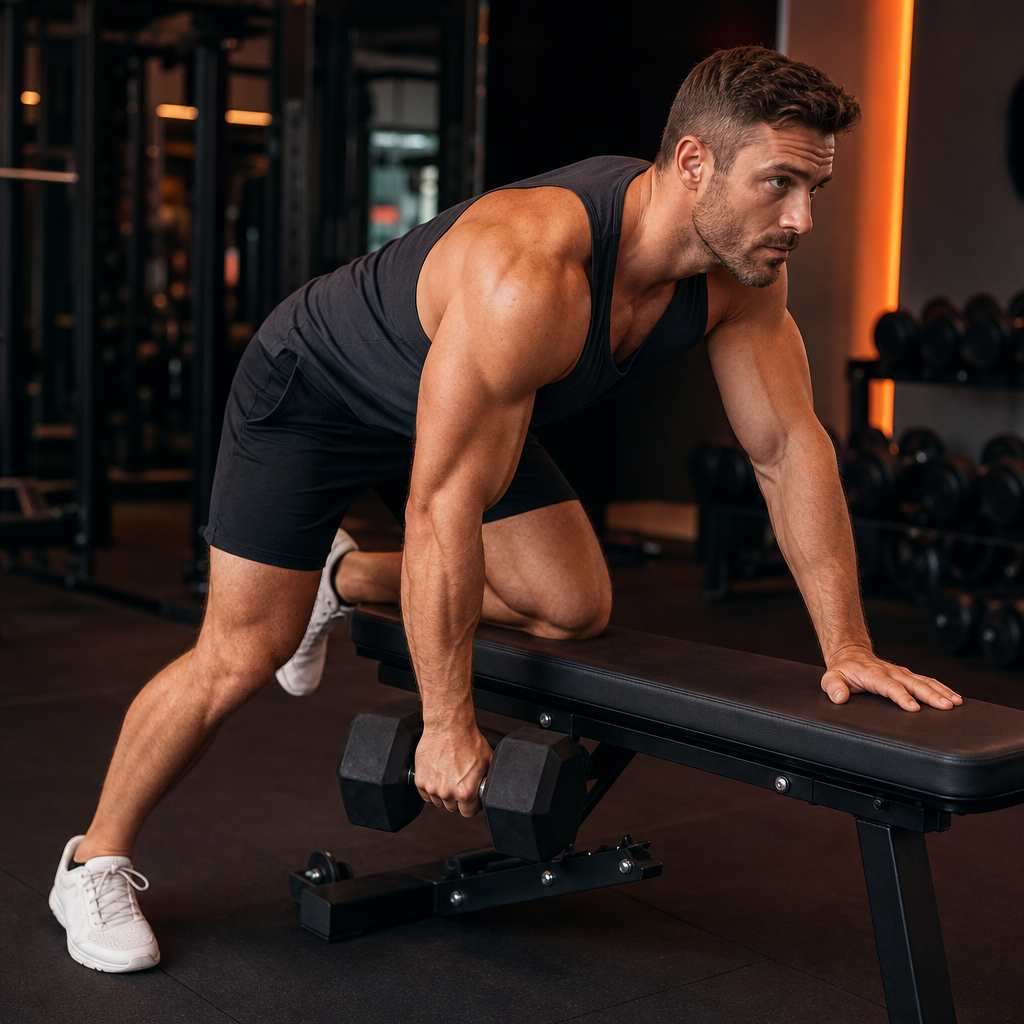 Single-arm dumbbell row setup and starting position