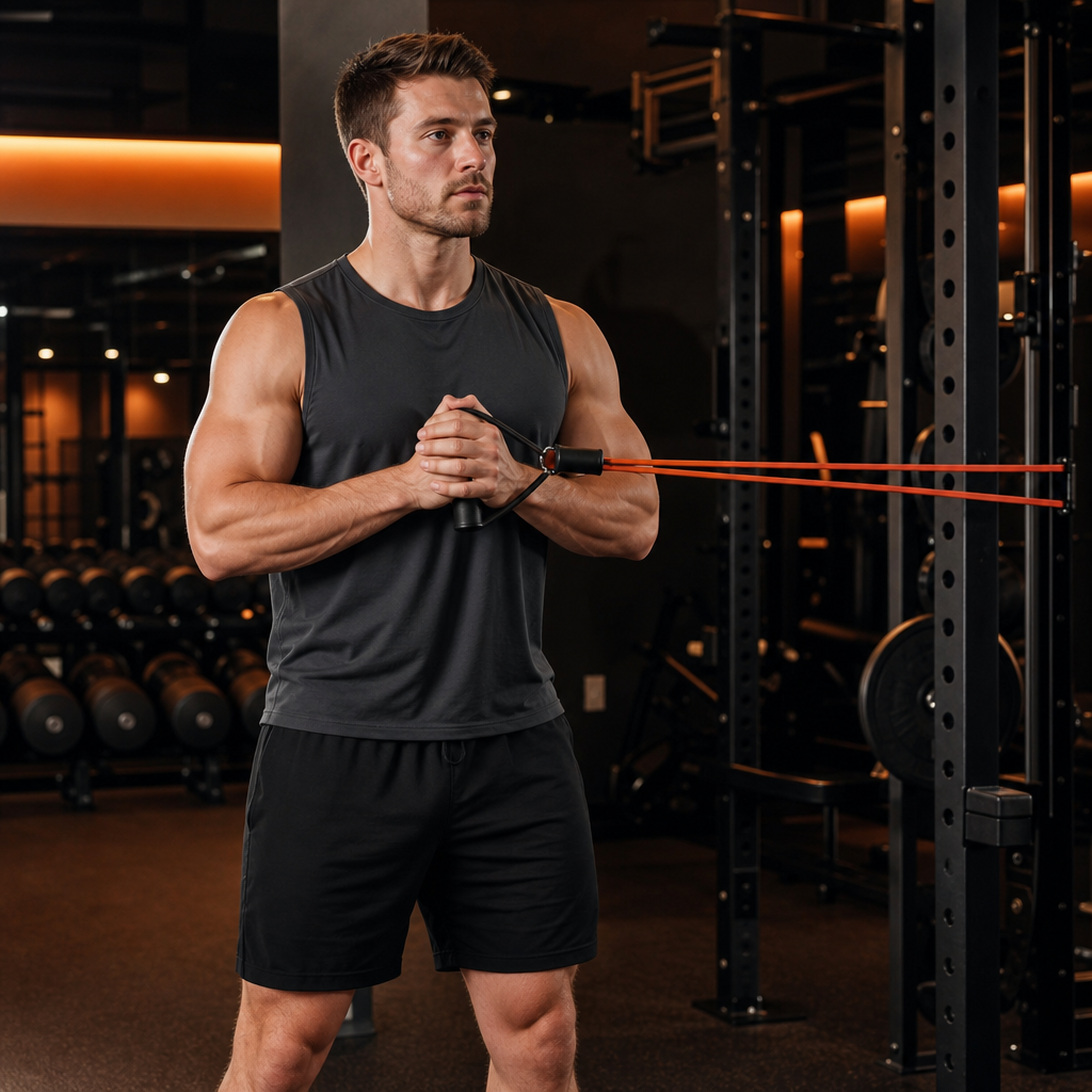 Pallof press starting position at chest