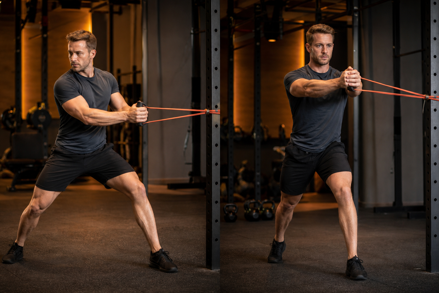 Athlete performing Pallof press with resistance band for core anti-rotation