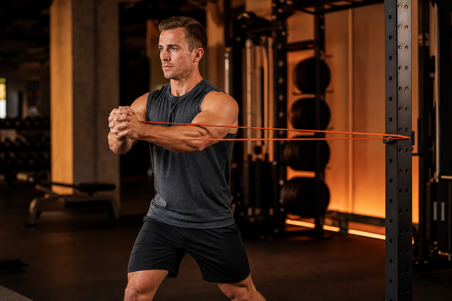 Banded woodchop exercise rotating from high to low with core control