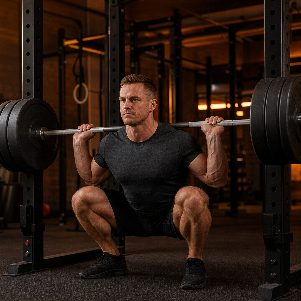 Barbell back squat at bottom position